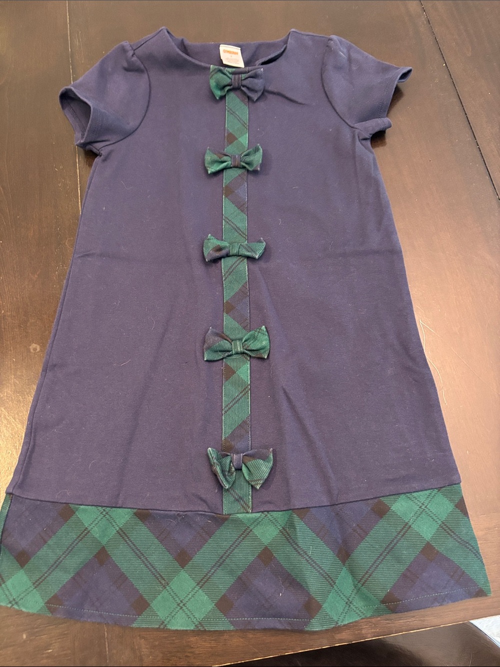 Gymboree Navy Dress with Green Plaid Accents and Bows